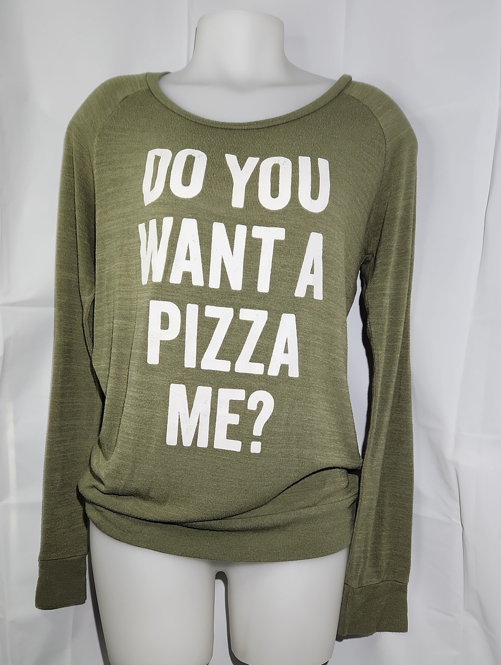 Urban Heritage Olive Green Graphic Sweatshirt "Do You Want A Pizza Me?" - Small